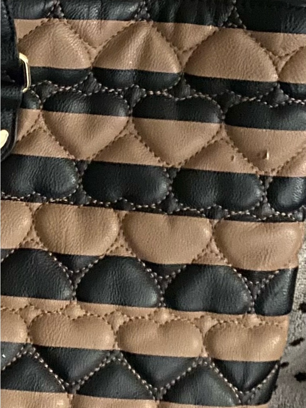 Betsey Johnson Black and Tan Quilted Stripe Tote - Picture 5 of 5